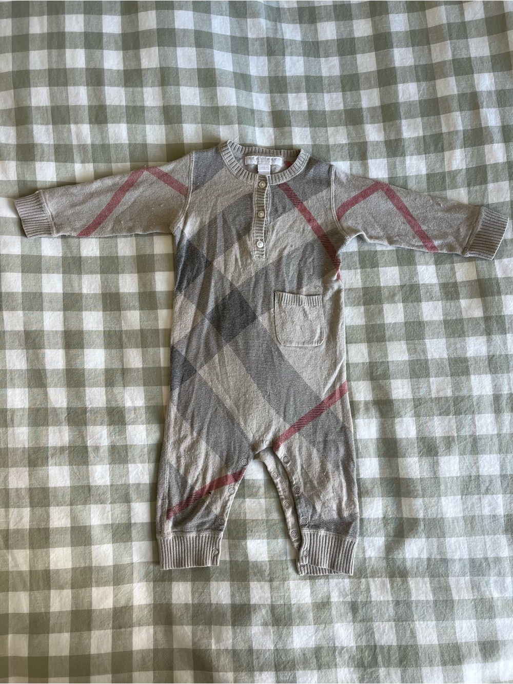 Burberry Beige Knit Baby Cardigan with Red Accent